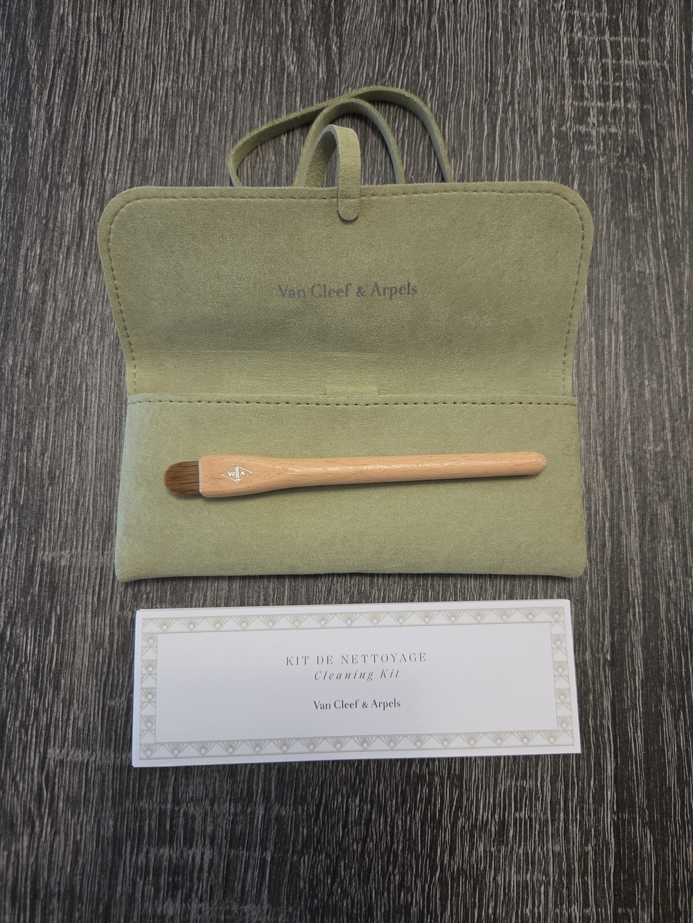 Van Cleef & Arpels Green Jewelry Cleaning Kit Pouch with Brush